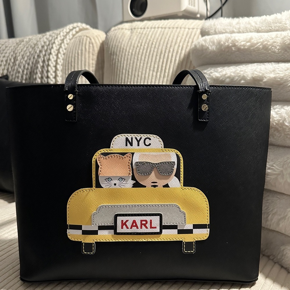 Karl Lagerfeld Black and Yellow Tote with NYC Taxi Graphic